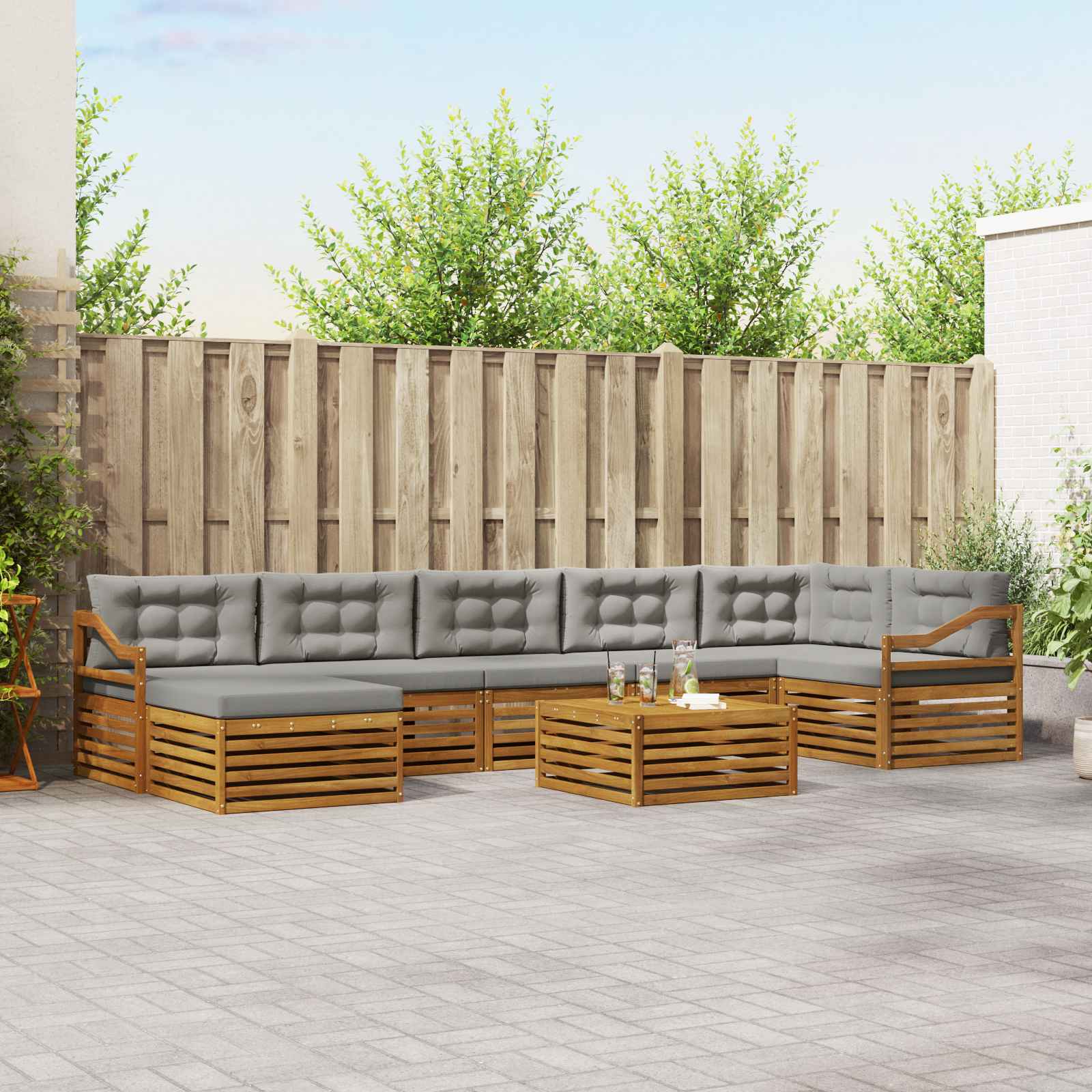 Outdoor-Sofagarnitur mit Kissen 8 pcs Natürlich und Hellgrau