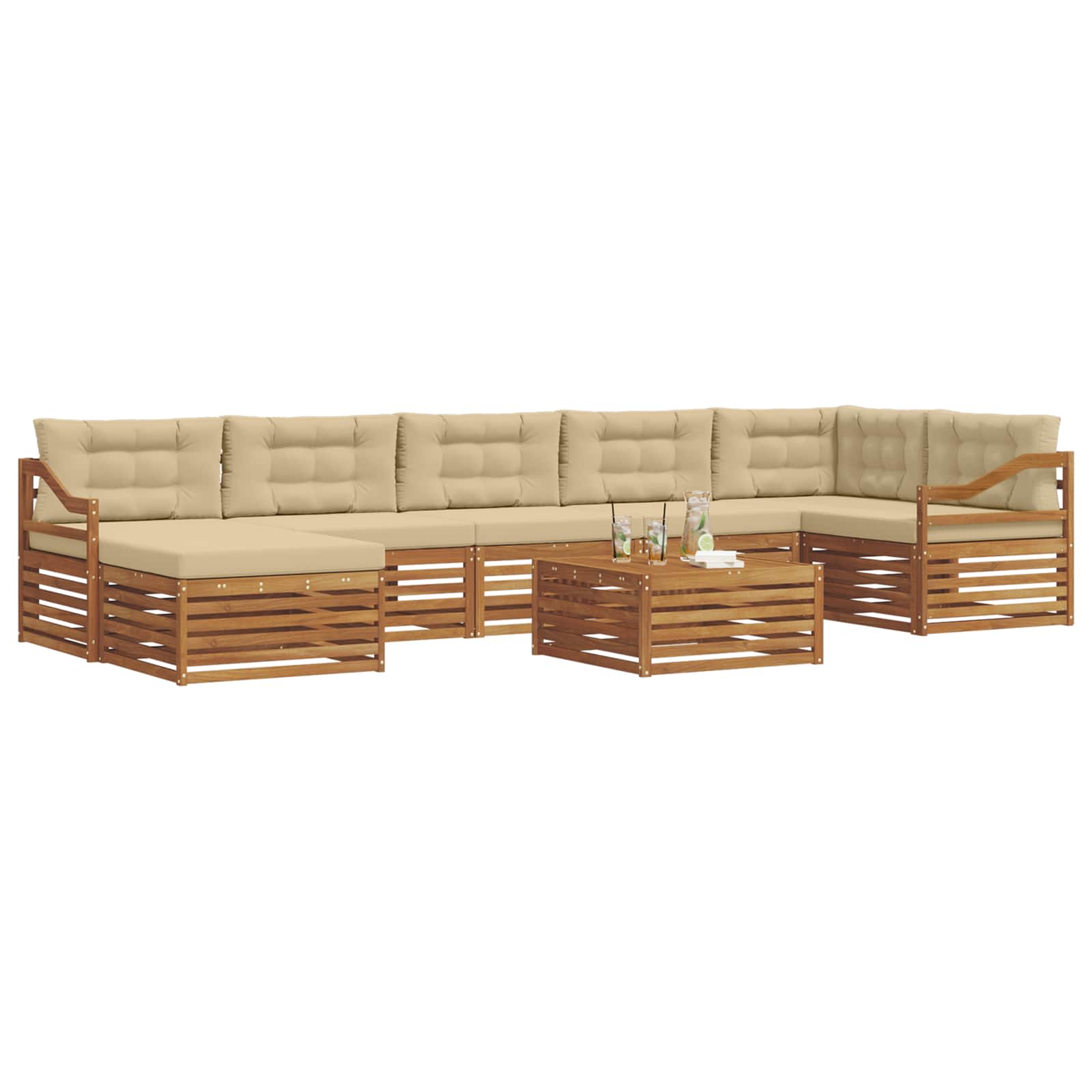 Outdoor-Sofagarnitur mit Kissen 8 pcs Natur und Beige