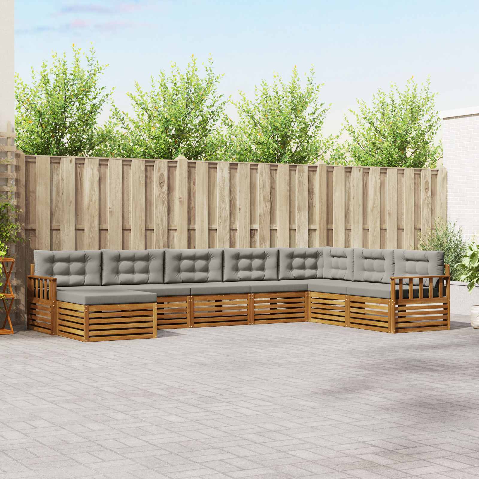 Outdoor-Sofagarnitur mit Kissen 8 pcs Natürlich und Hellgrau
