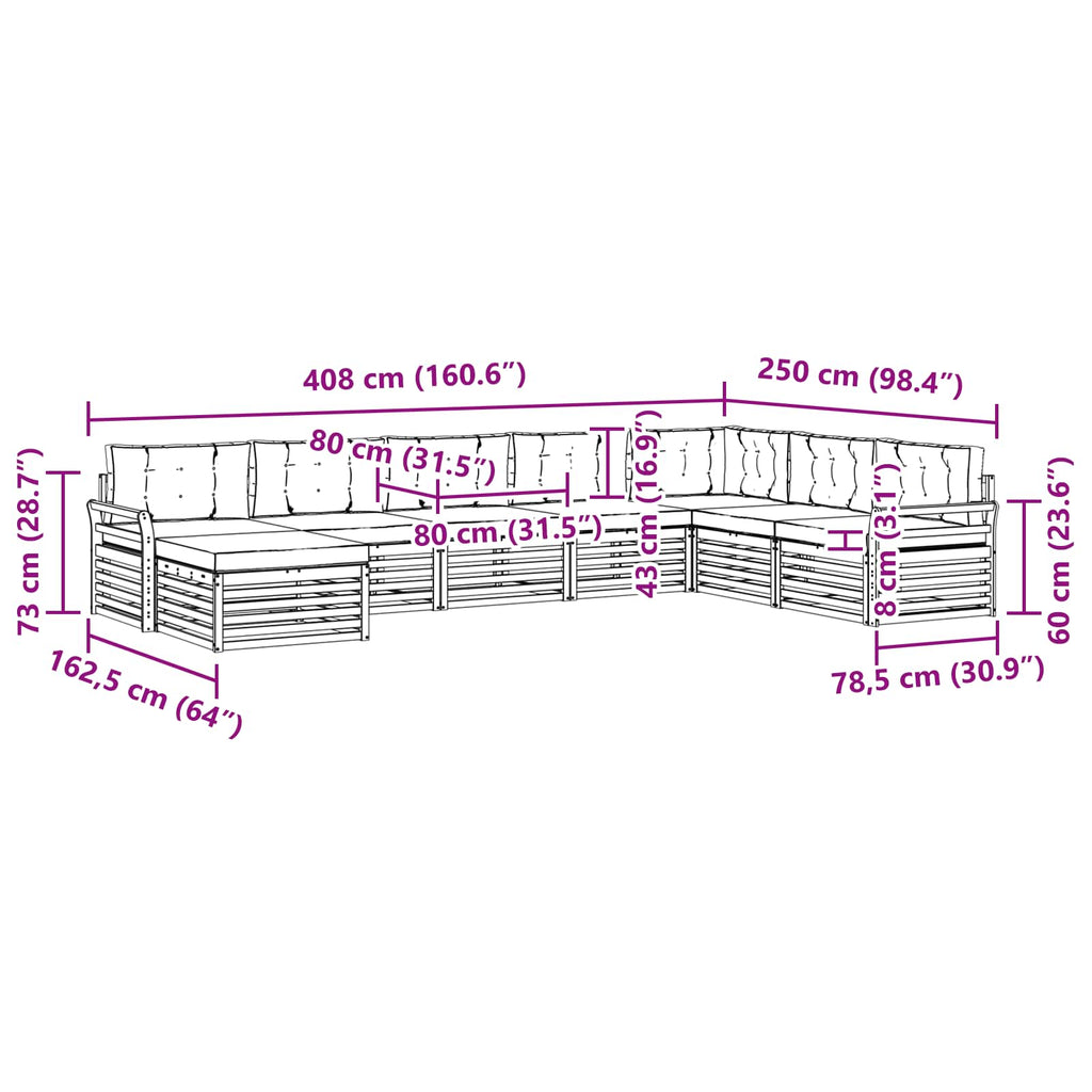 Outdoor-Sofagarnitur mit Kissen 8 pcs Natur und Creme
