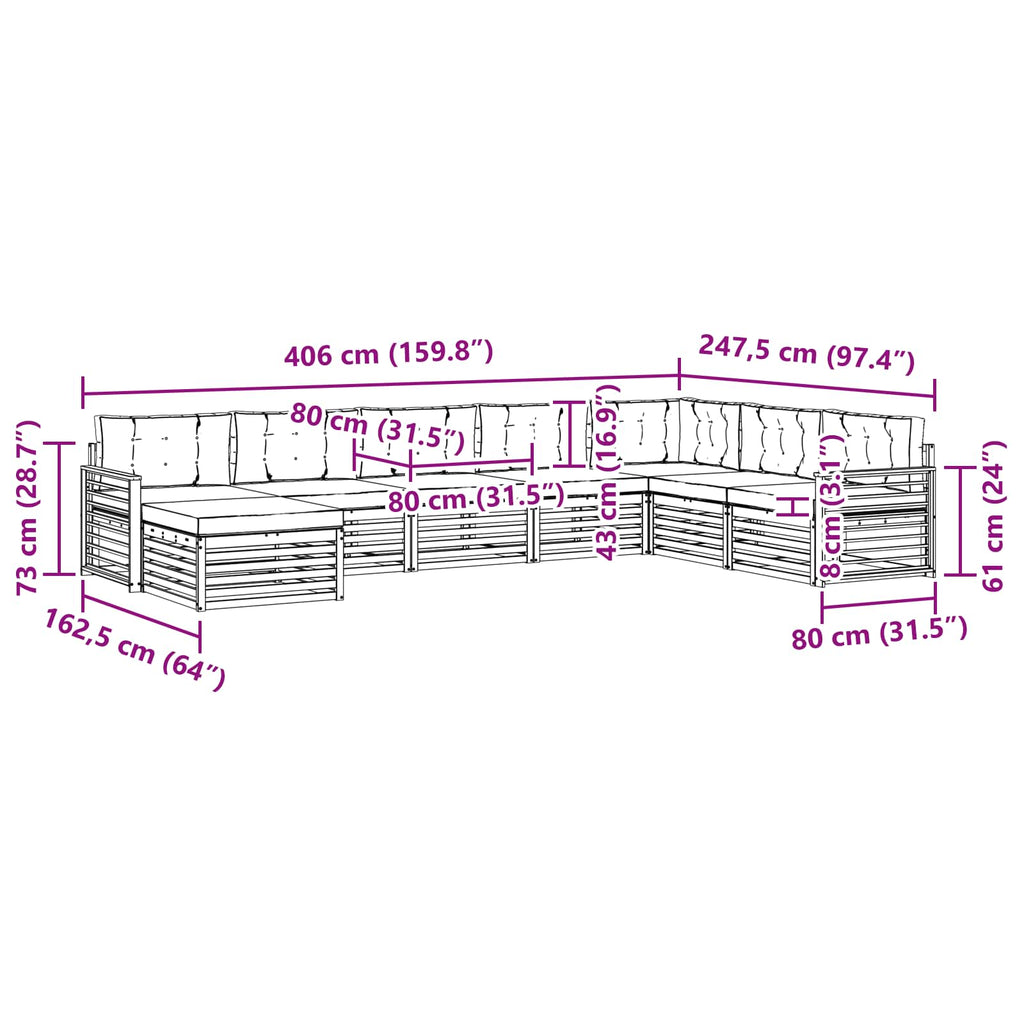 Outdoor-Sofagarnitur mit Kissen 8 pcs Natur und Creme