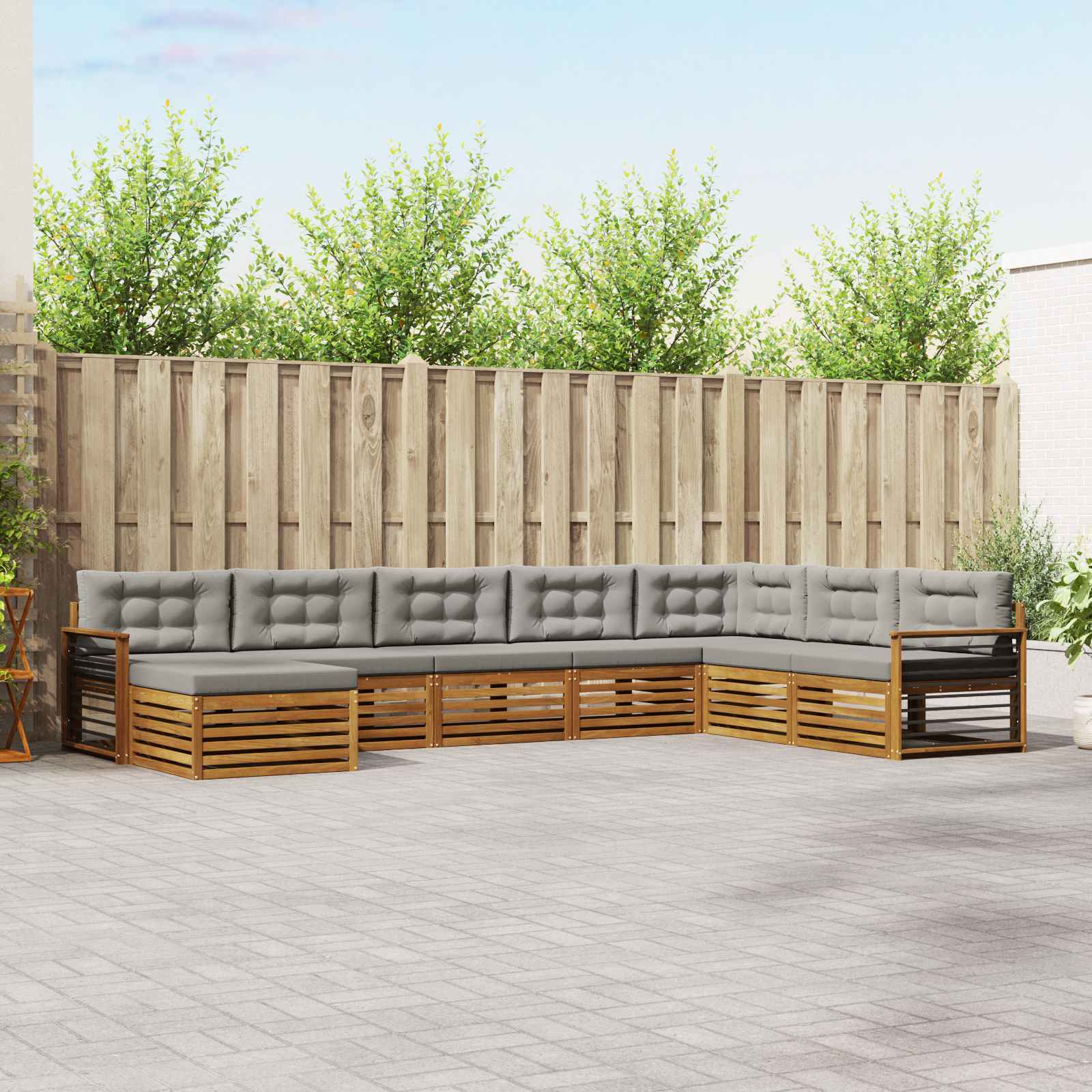 Outdoor-Sofagarnitur mit Kissen 8 pcs Natürlich und Hellgrau