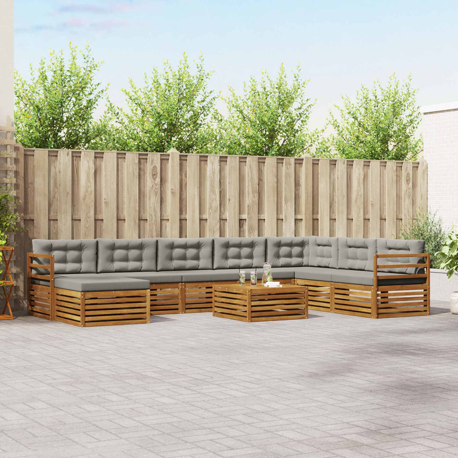 Outdoor-Sofagarnitur mit Kissen 9 pcs Natürlich und Hellgrau