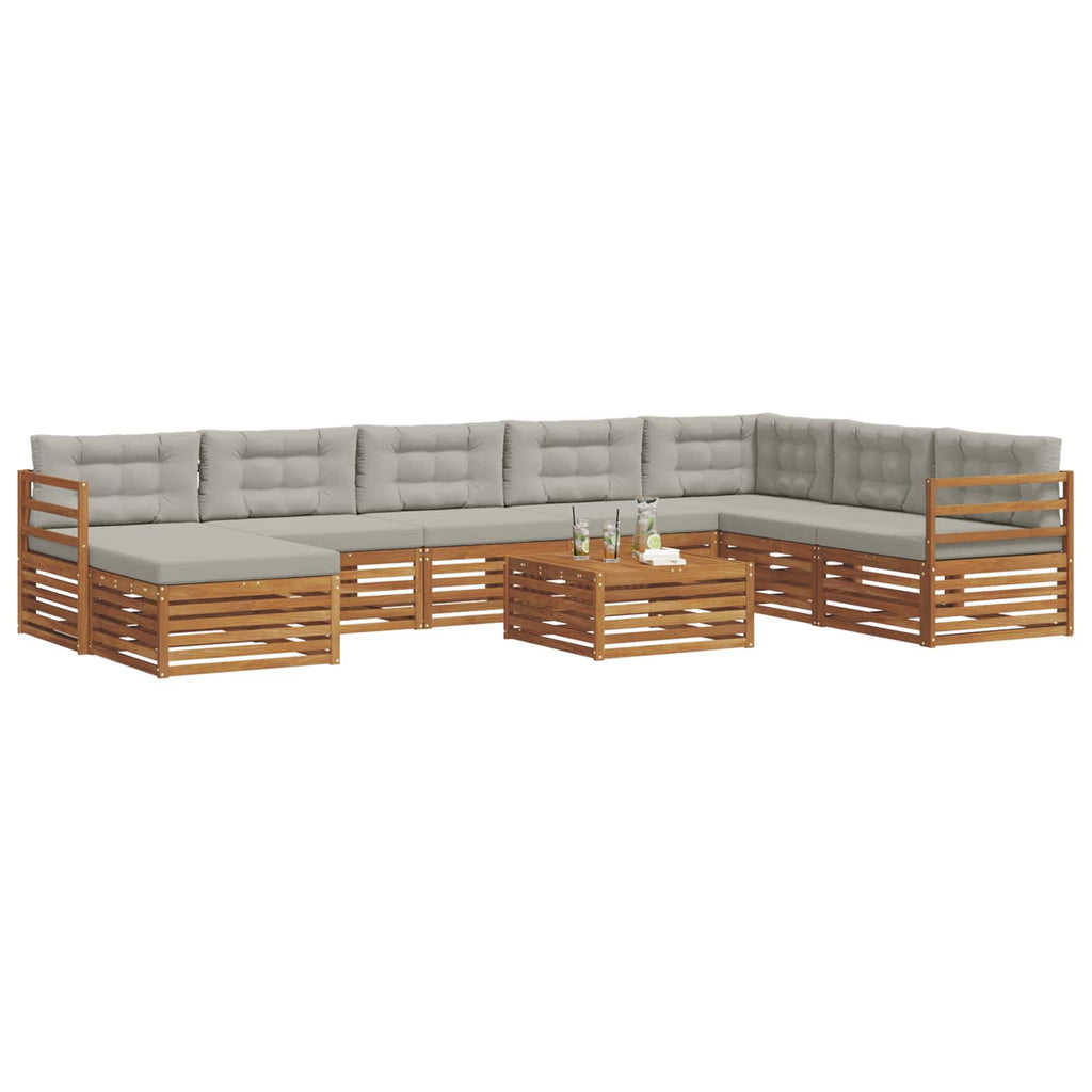 Outdoor-Sofagarnitur mit Kissen 9 pcs Natürlich und Hellgrau