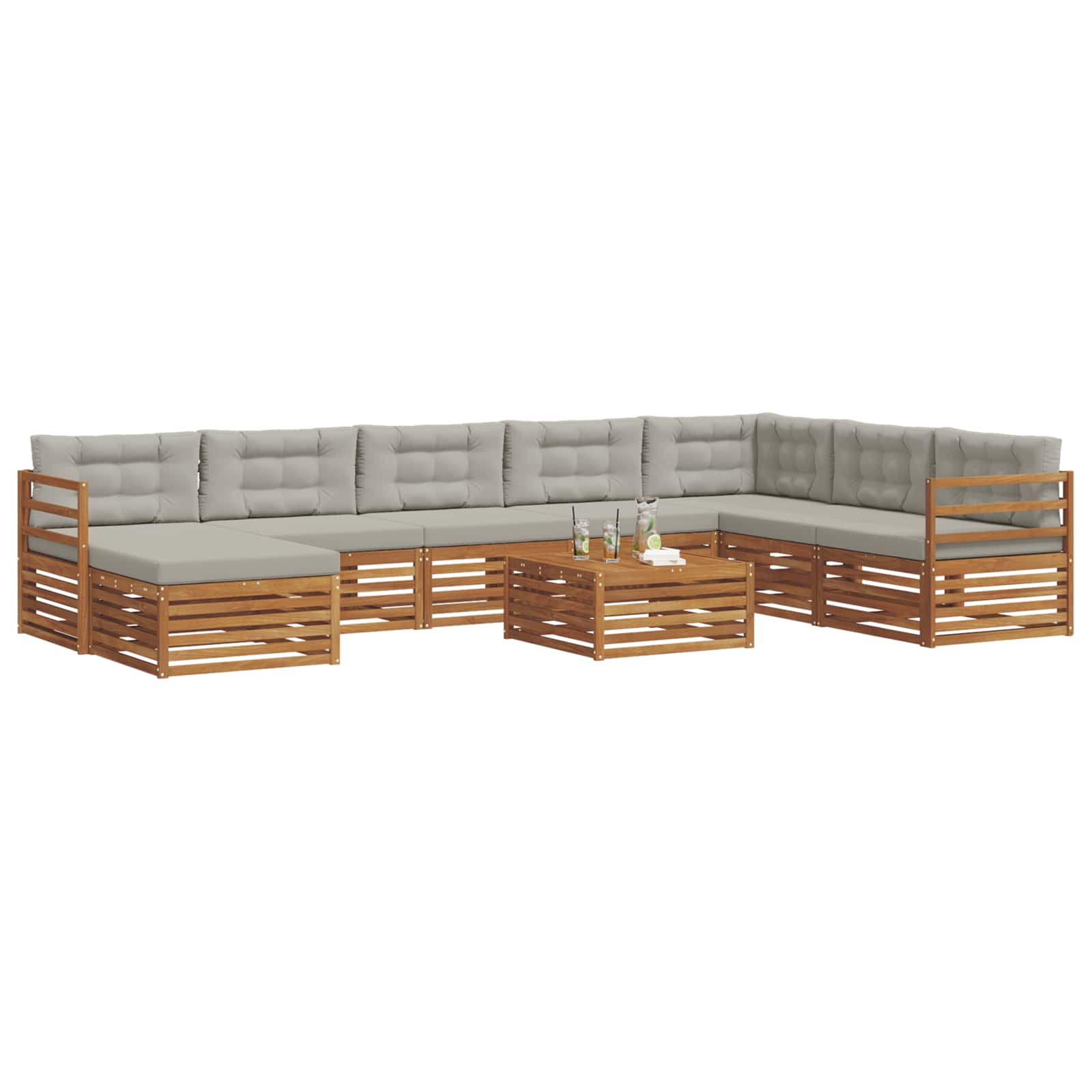 Outdoor-Sofagarnitur mit Kissen 9 pcs Natürlich und Hellgrau