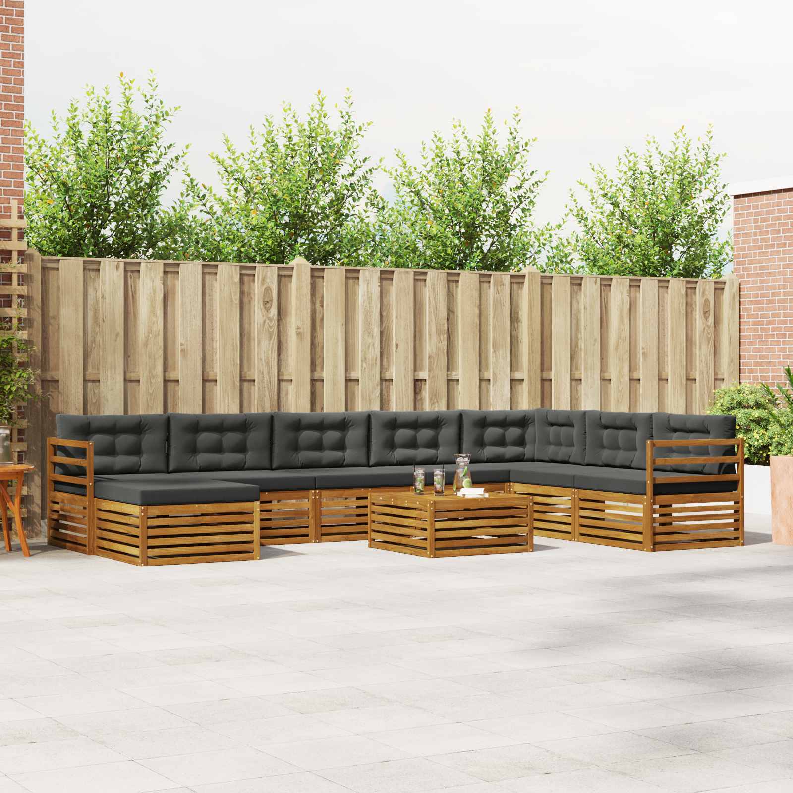 Outdoor-Sofagarnitur mit Kissen 9 pcs Natur und Anthrazit