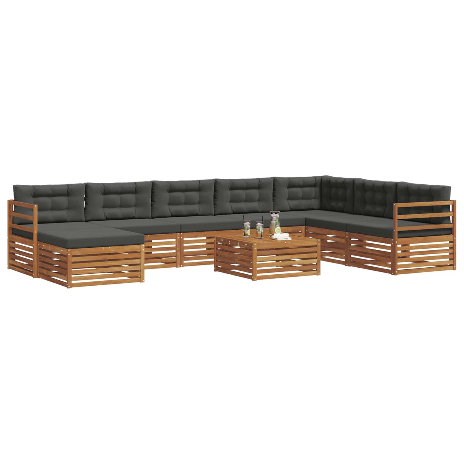 Outdoor-Sofagarnitur mit Kissen 9 pcs Natur und Anthrazit