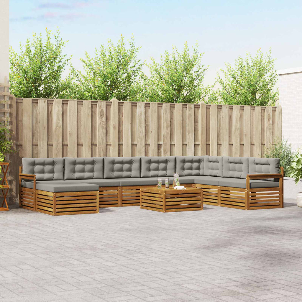 Outdoor-Sofagarnitur mit Kissen 9 pcs Natürlich und Hellgrau