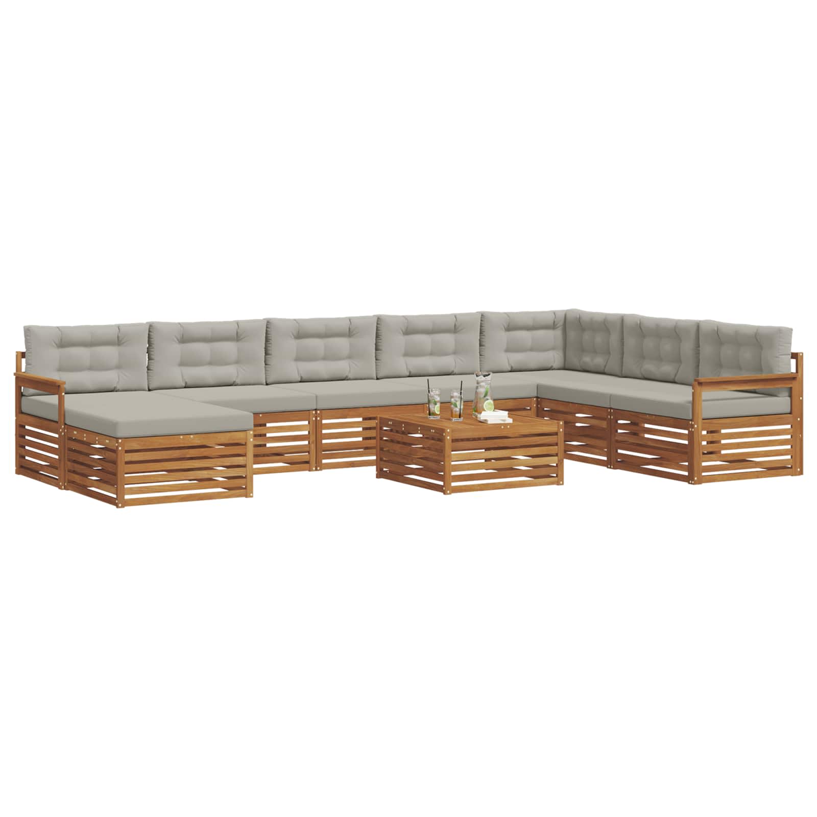 Outdoor-Sofagarnitur mit Kissen 9 pcs Natürlich und Hellgrau