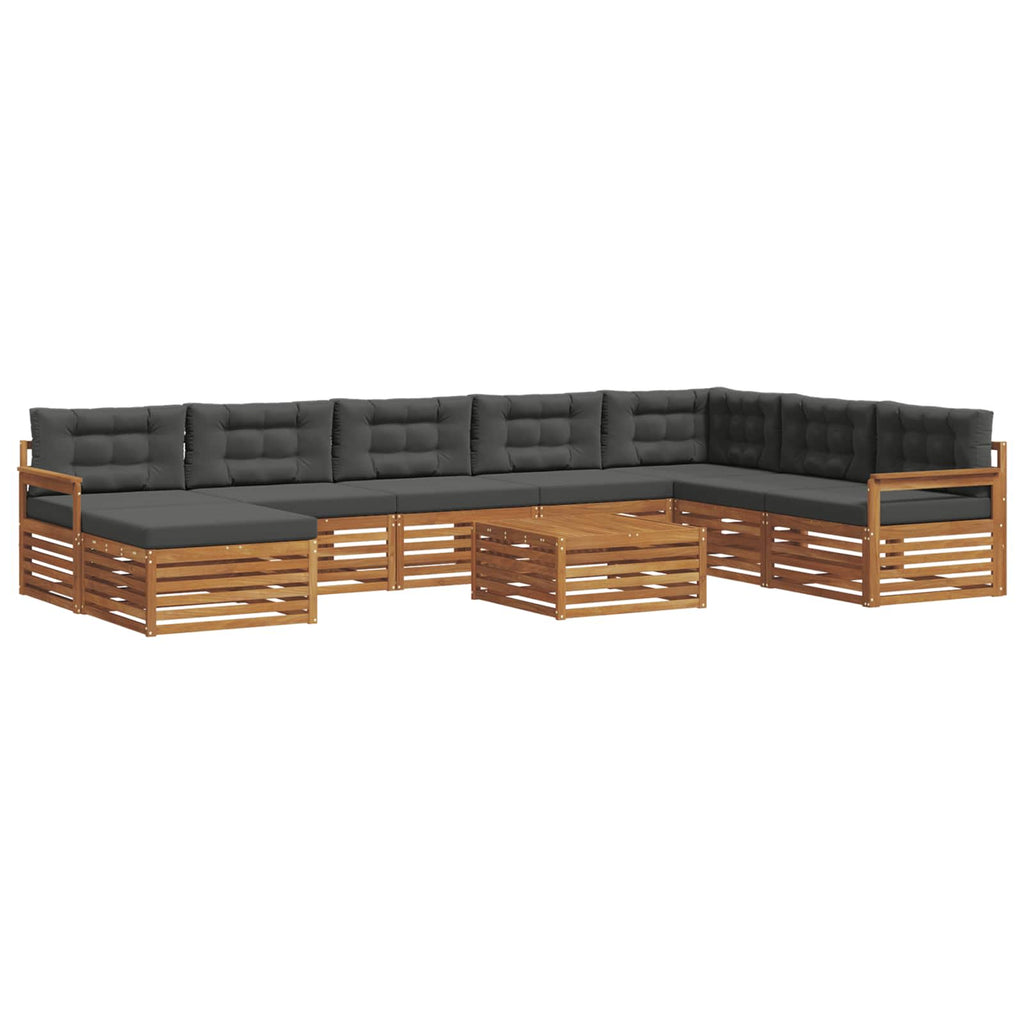 Outdoor-Sofagarnitur mit Kissen 9 pcs Natur und Anthrazit