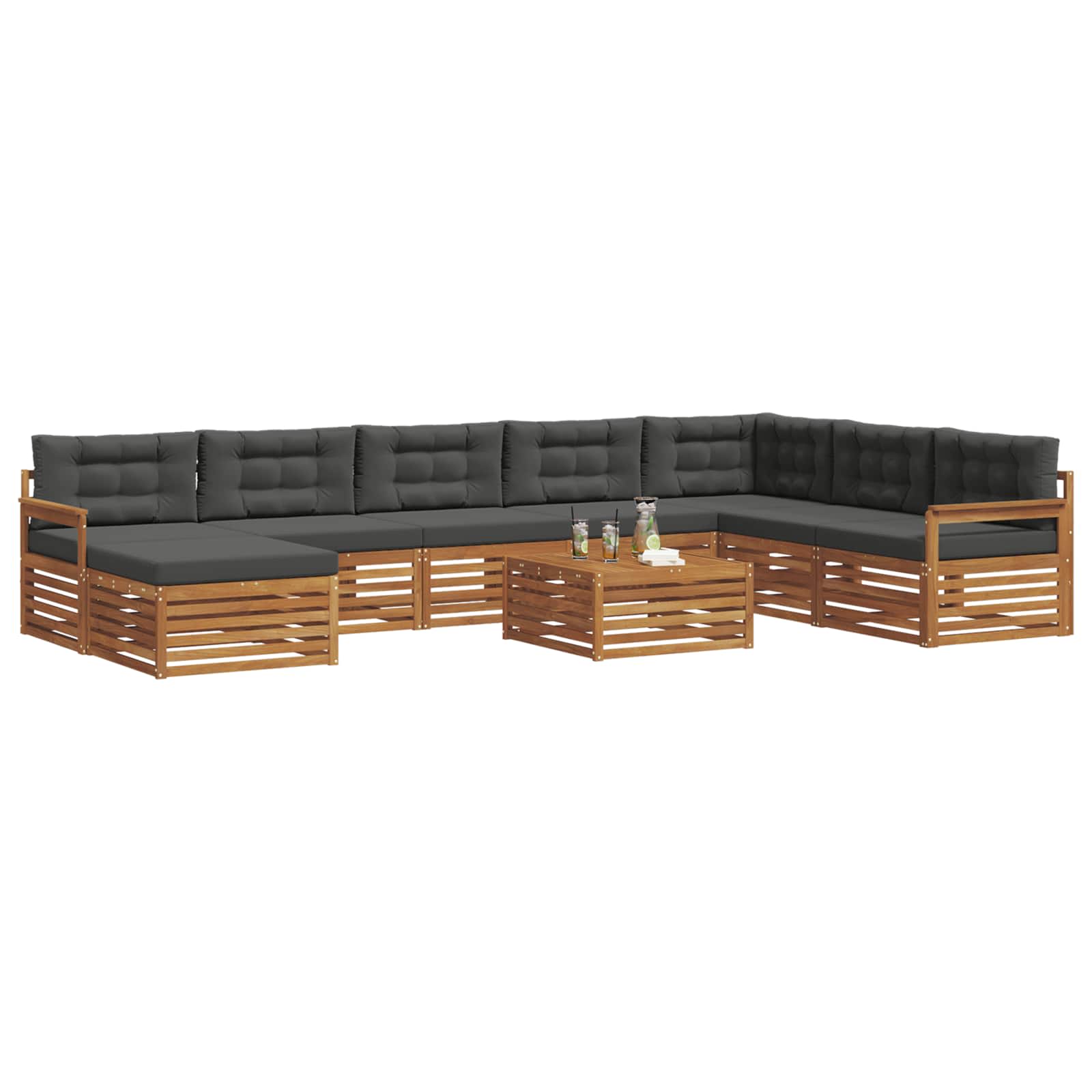 Outdoor-Sofagarnitur mit Kissen 9 pcs Natur und Anthrazit