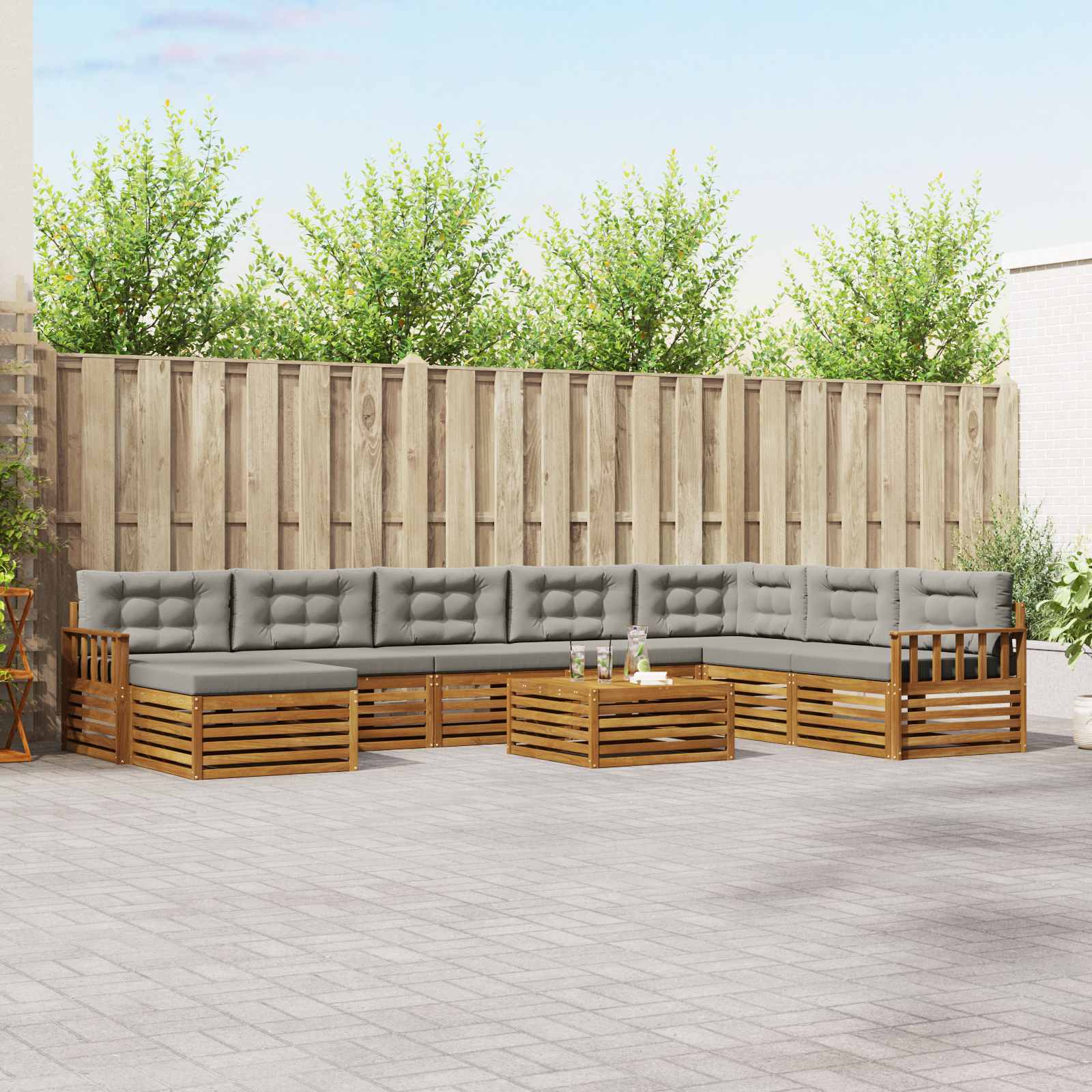 Outdoor-Sofagarnitur mit Kissen 9 pcs Natürlich und Hellgrau
