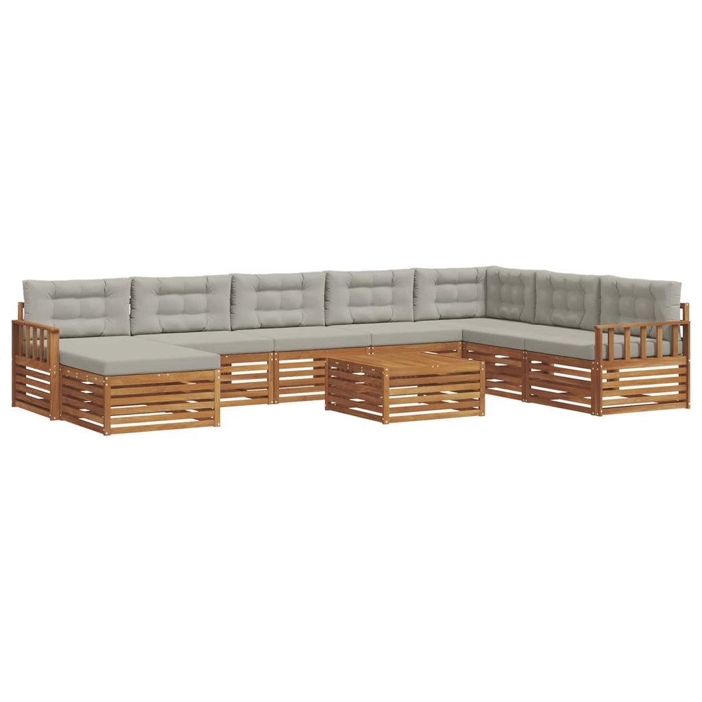 Outdoor-Sofagarnitur mit Kissen 9 pcs Natürlich und Hellgrau