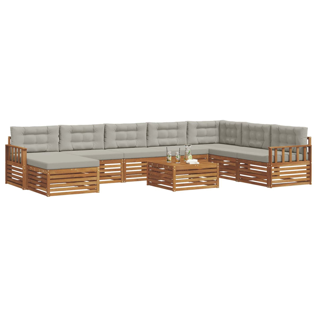 Outdoor-Sofagarnitur mit Kissen 9 pcs Natürlich und Hellgrau