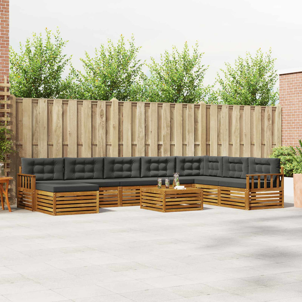 Outdoor-Sofagarnitur mit Kissen 9 pcs Natur und Anthrazit