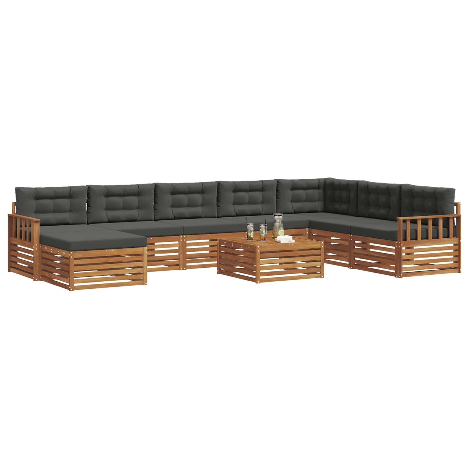 Outdoor-Sofagarnitur mit Kissen 9 pcs Natur und Anthrazit