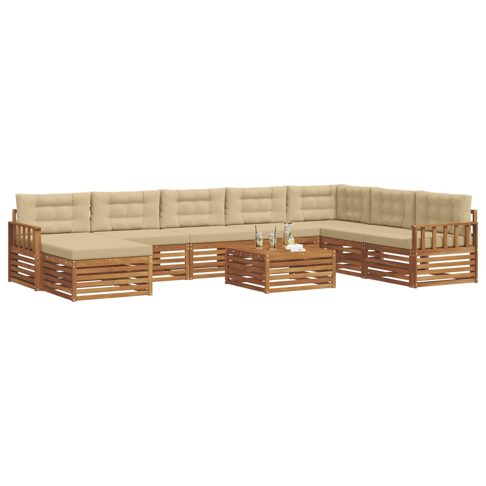Outdoor-Sofagarnitur 9 pcs Natur und Beige Massivholz Akazie