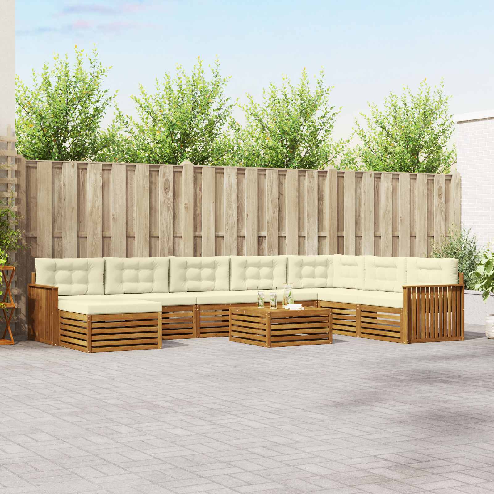 Outdoor-Sofagarnitur 9 pcs Natur und Creme Massivholz Akazie