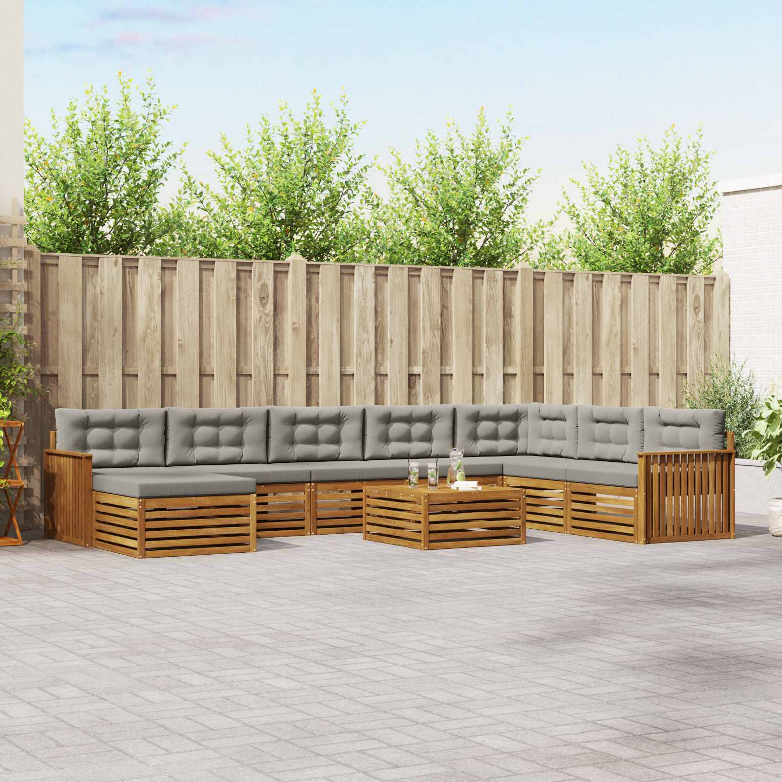 Outdoor-Sofagarnitur mit Kissen 9 pcs Natürlich und Hellgrau