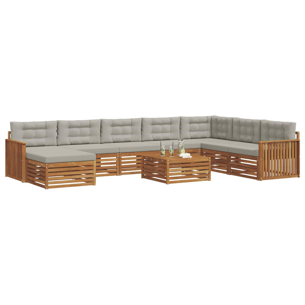 Outdoor-Sofagarnitur mit Kissen 9 pcs Natürlich und Hellgrau