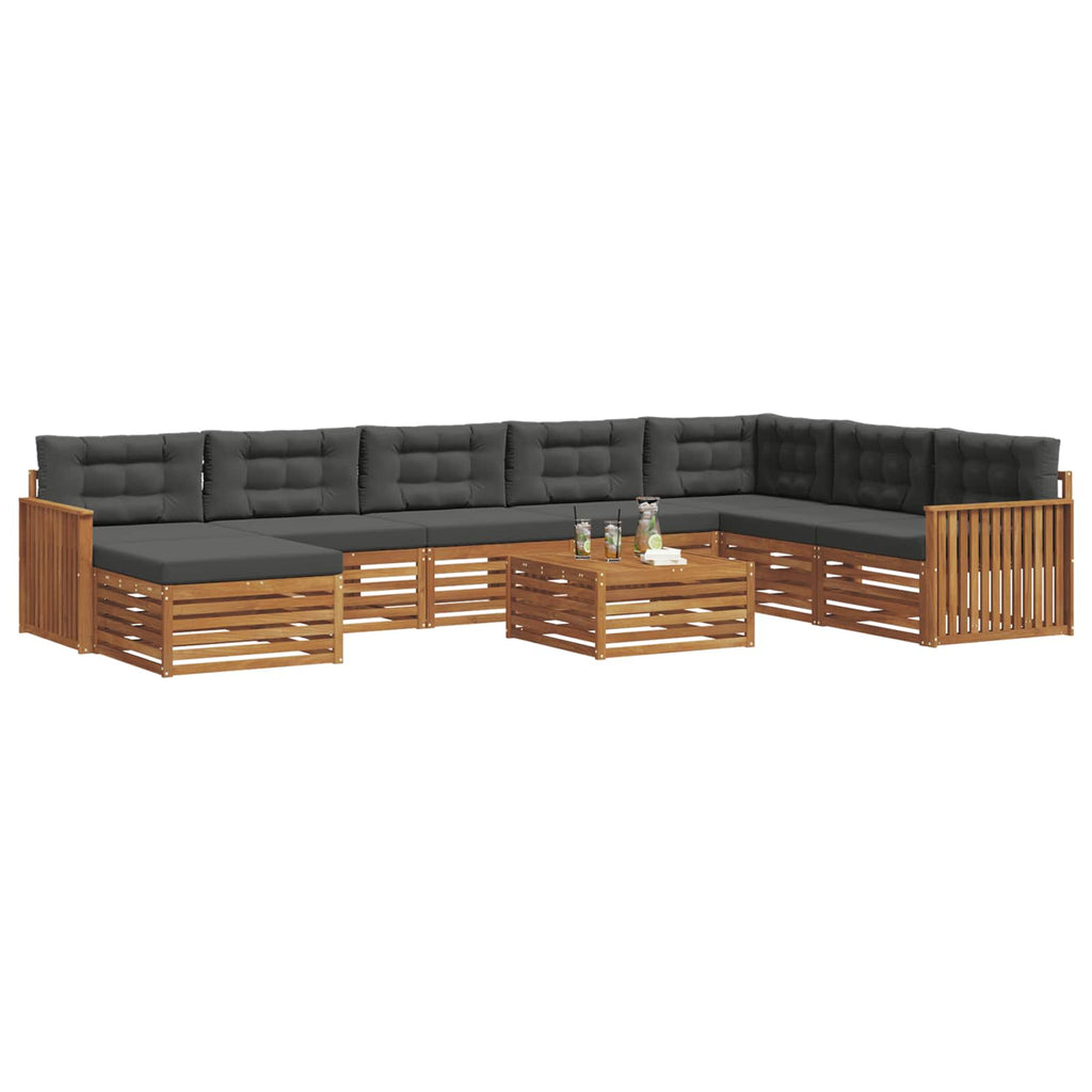 Outdoor-Sofagarnitur mit Kissen 9 pcs Natur und Anthrazit