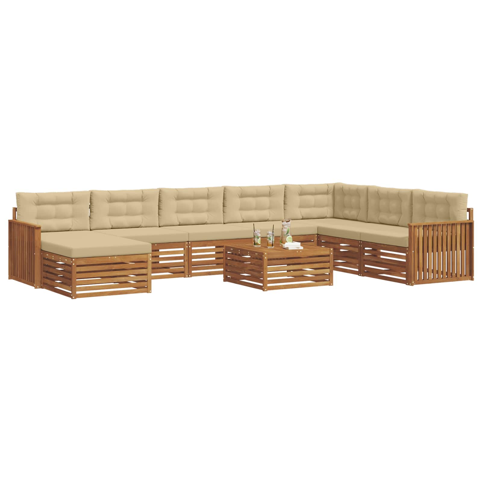 Outdoor-Sofagarnitur 9 pcs Natur und Beige Massivholz Akazie