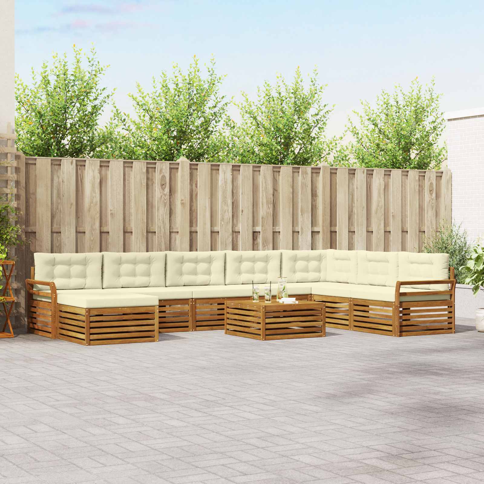 Outdoor-Sofagarnitur 9 pcs Natur und Creme Massivholz Akazie
