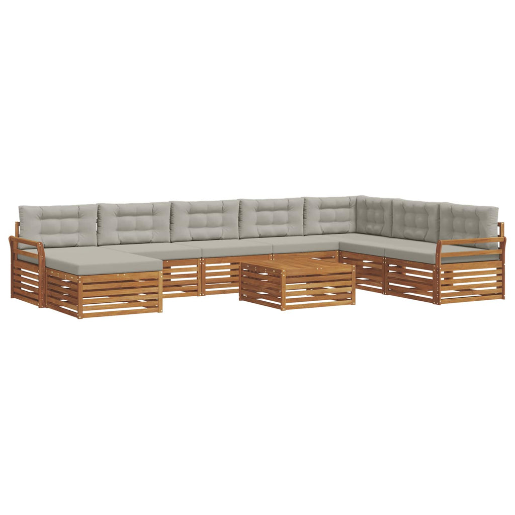 Outdoor-Sofagarnitur mit Kissen 9 pcs Natürlich und Hellgrau