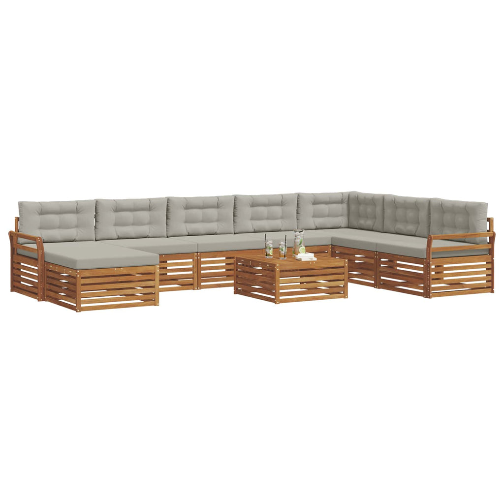 Outdoor-Sofagarnitur mit Kissen 9 pcs Natürlich und Hellgrau