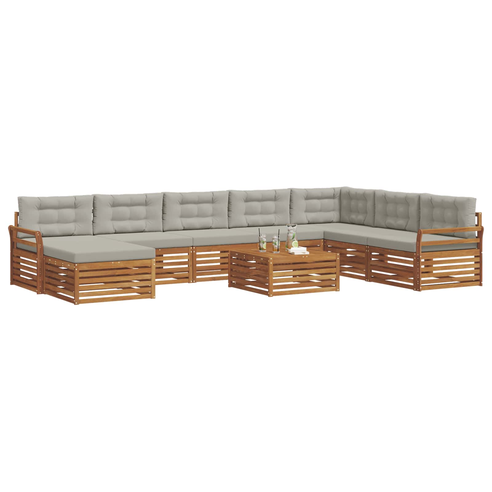 Outdoor-Sofagarnitur mit Kissen 9 pcs Natürlich und Hellgrau