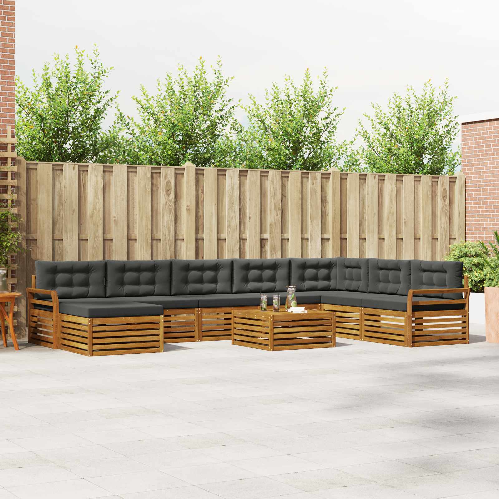 Outdoor-Sofagarnitur mit Kissen 9 pcs Natur und Anthrazit