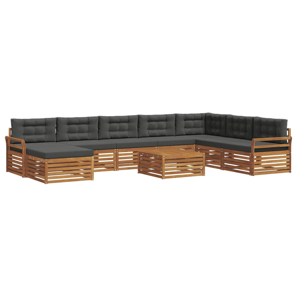 Outdoor-Sofagarnitur mit Kissen 9 pcs Natur und Anthrazit