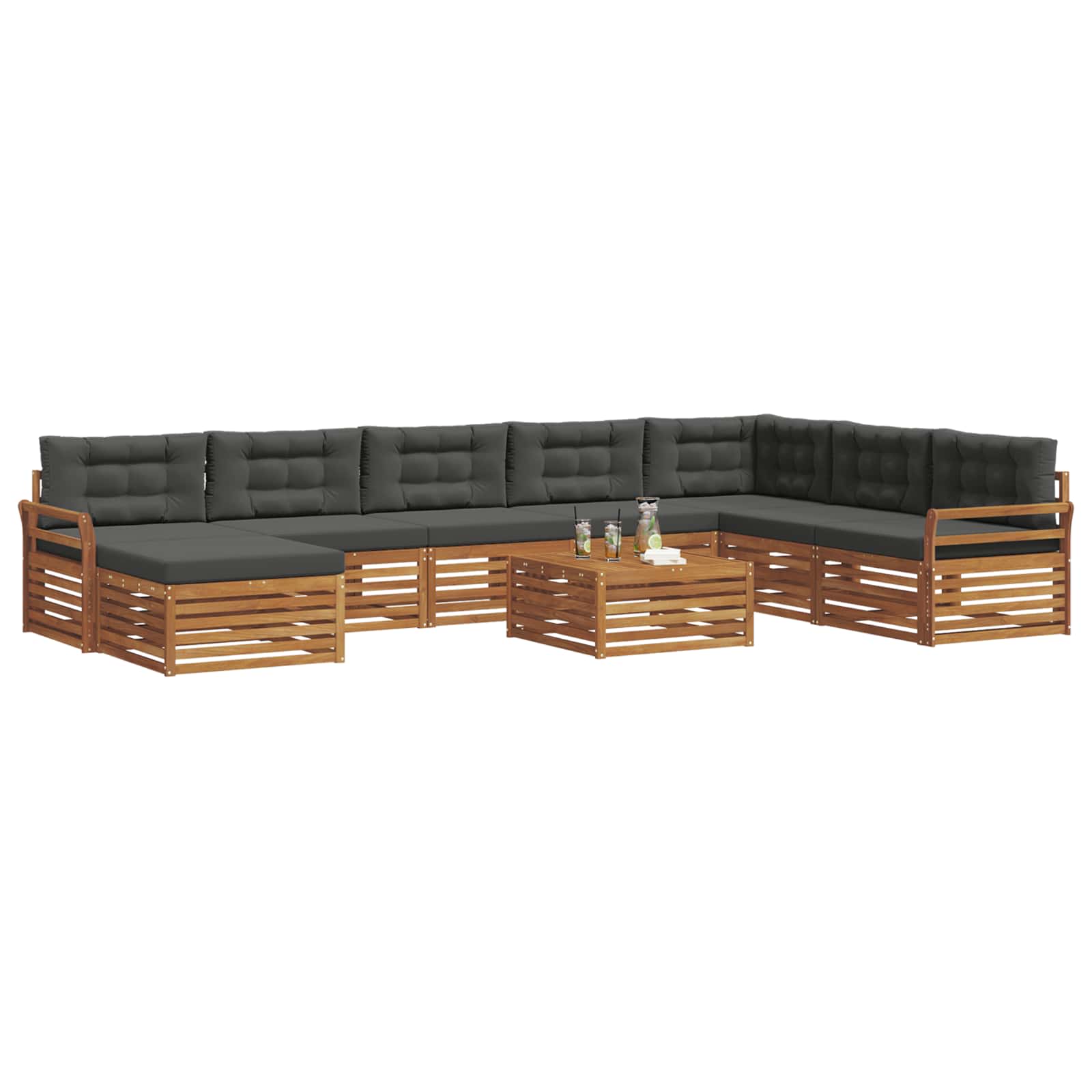 Outdoor-Sofagarnitur mit Kissen 9 pcs Natur und Anthrazit
