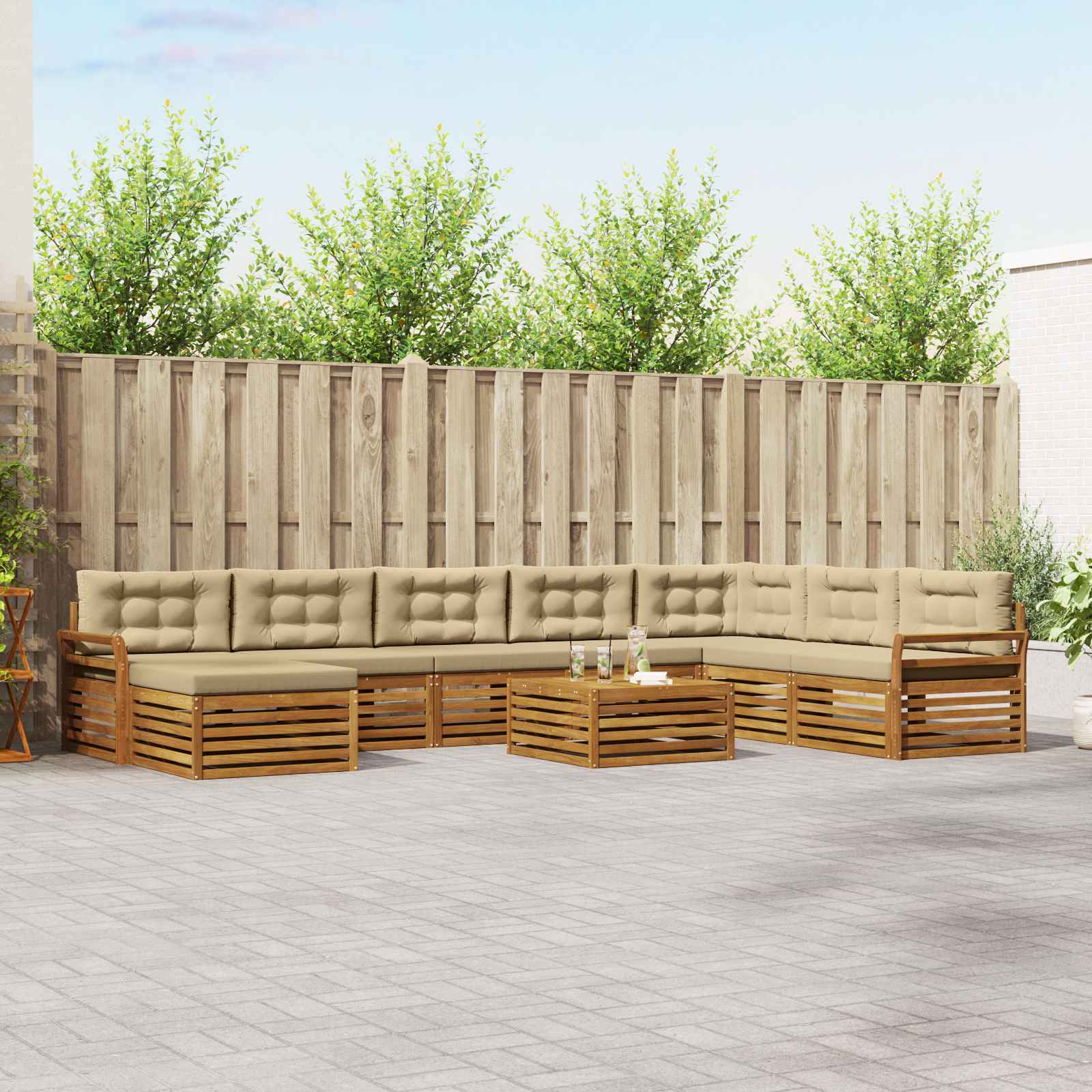 Outdoor-Sofagarnitur 9 pcs Natur und Beige Massivholz Akazie