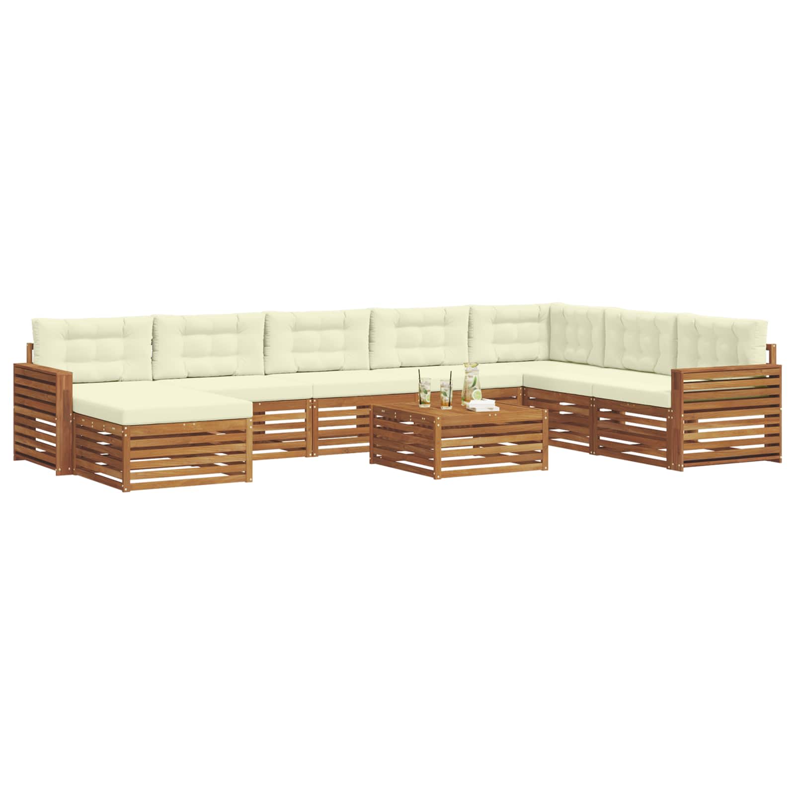 Outdoor-Sofagarnitur 9 pcs Natur und Creme Massivholz Akazie