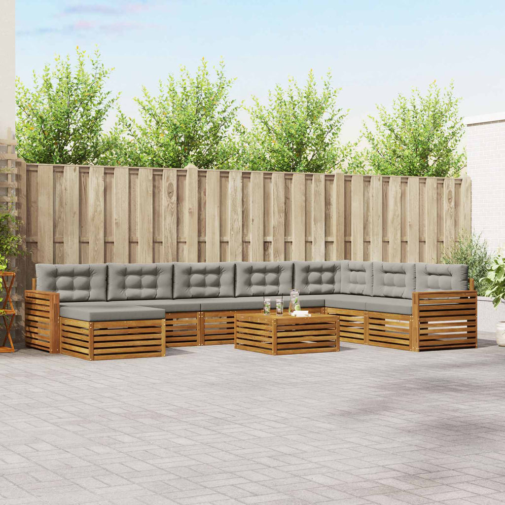 Outdoor-Sofagarnitur mit Kissen 9 pcs Natürlich und Hellgrau