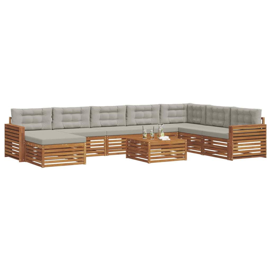 Outdoor-Sofagarnitur mit Kissen 9 pcs Natürlich und Hellgrau