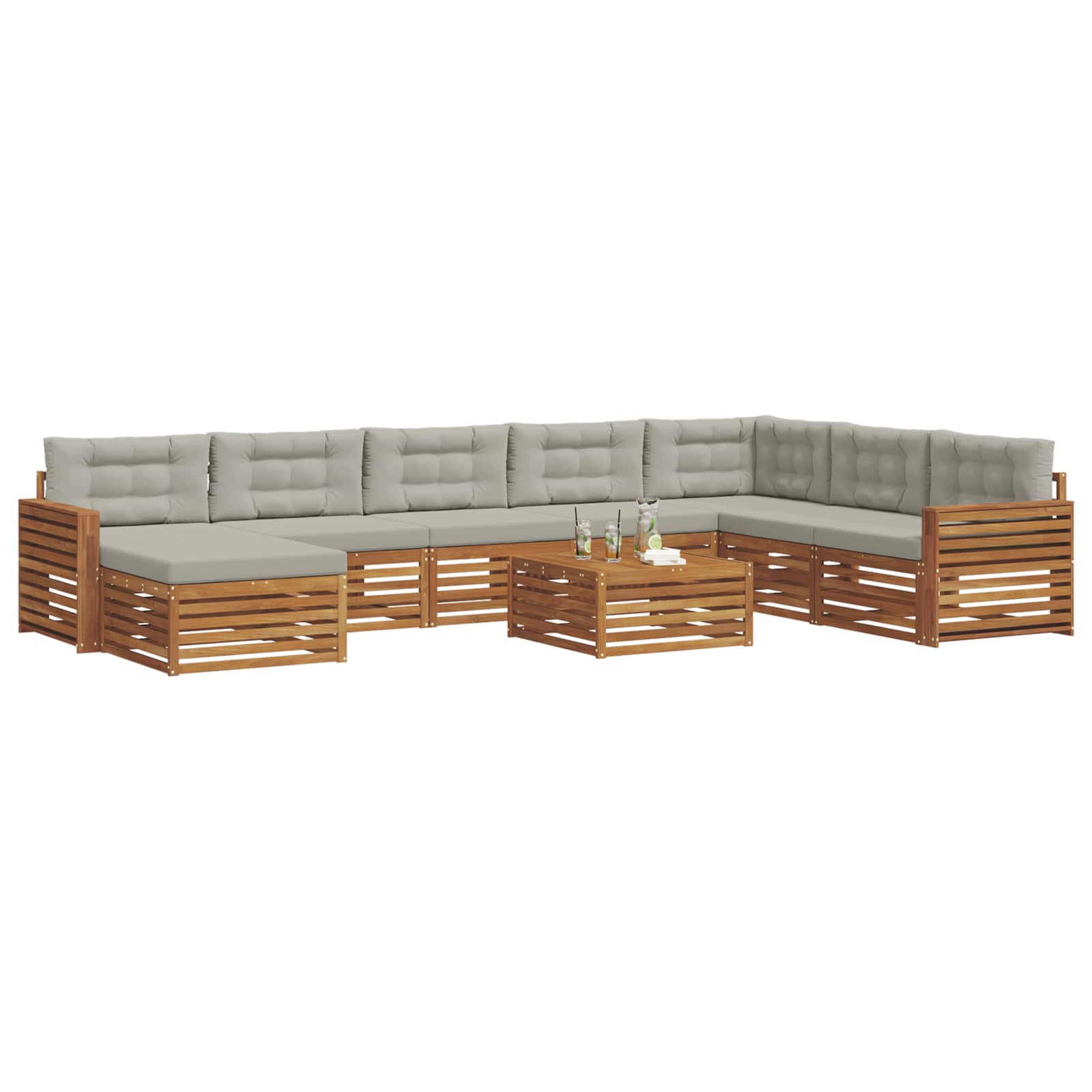 Outdoor-Sofagarnitur mit Kissen 9 pcs Natürlich und Hellgrau
