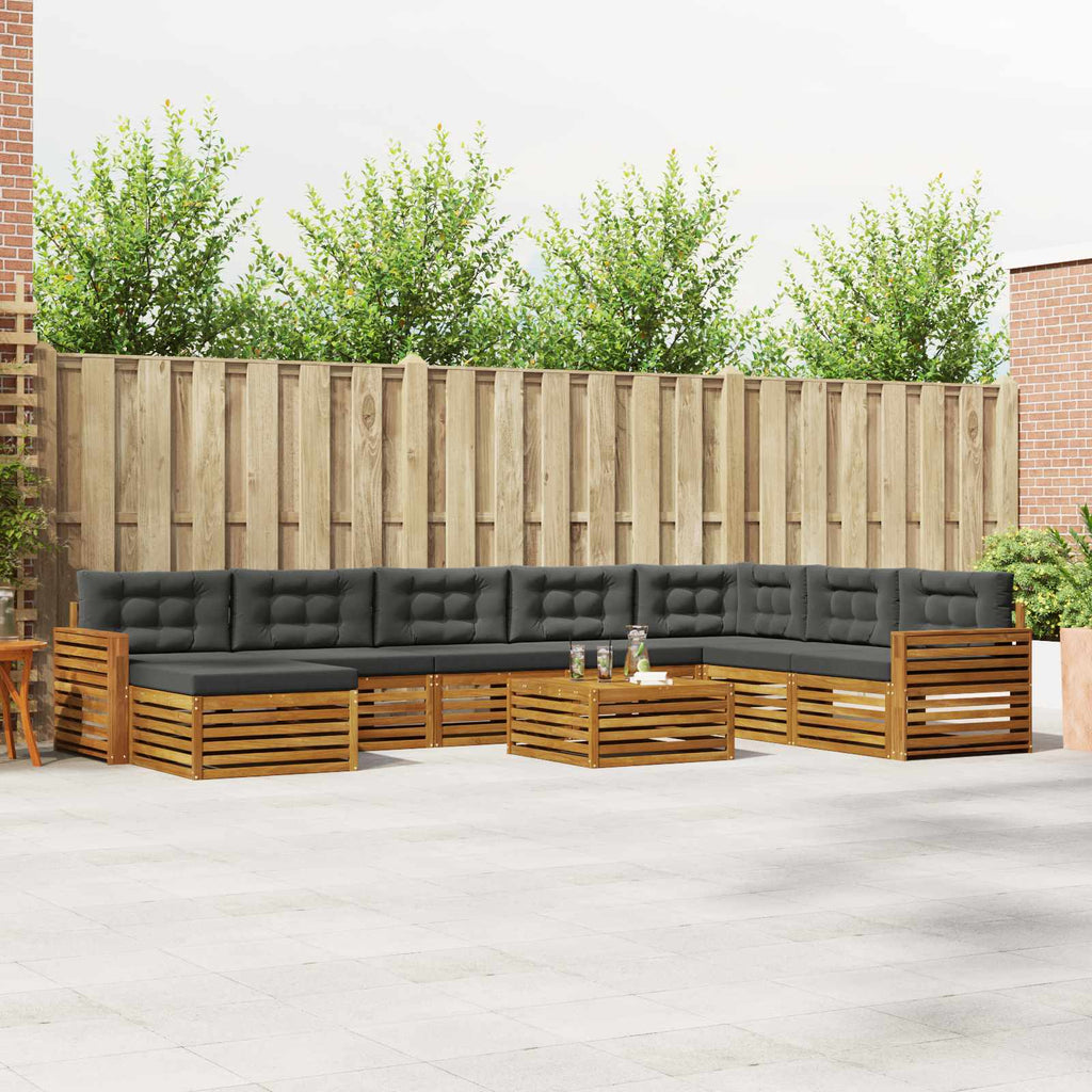 Outdoor-Sofagarnitur mit Kissen 9 pcs Natur und Anthrazit