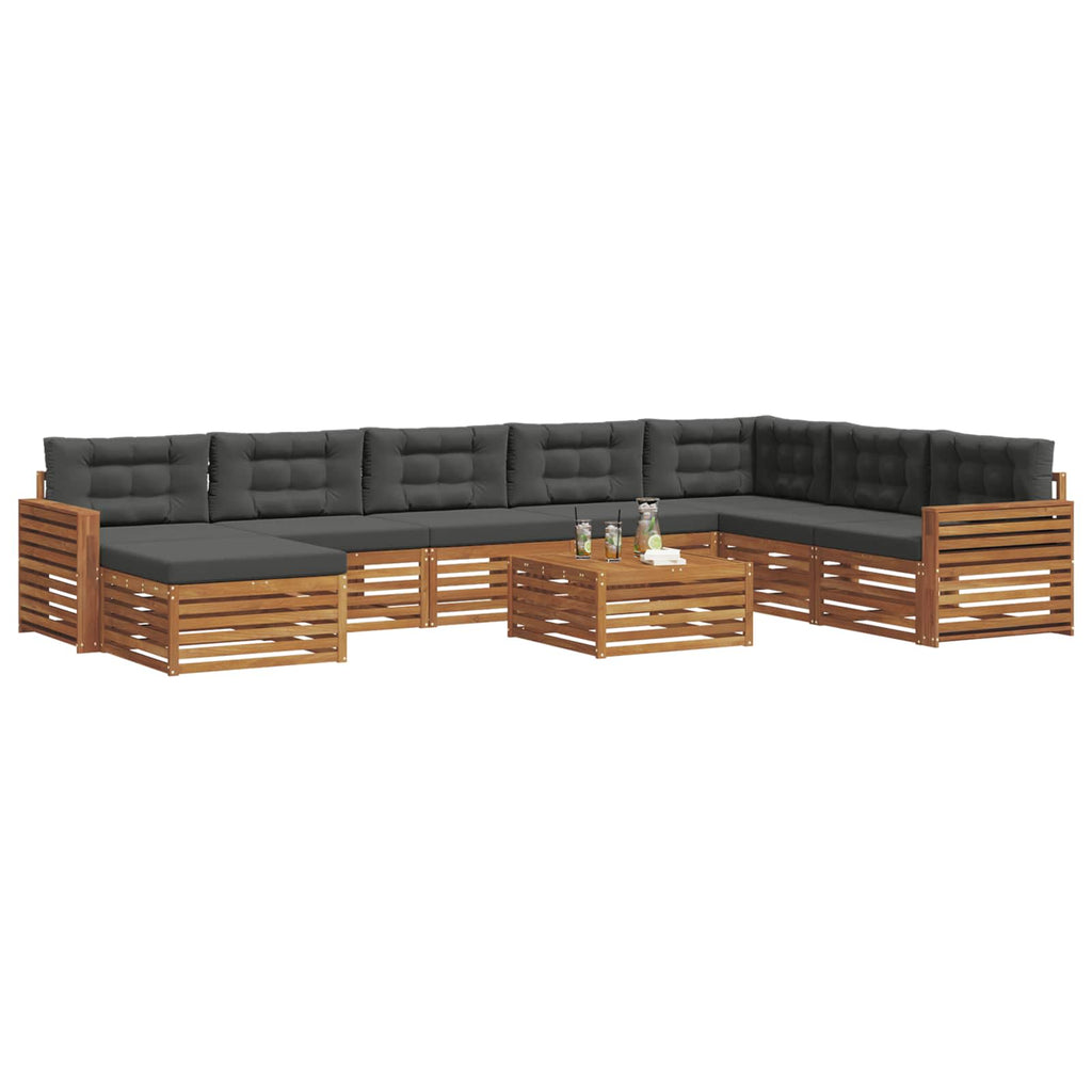 Outdoor-Sofagarnitur mit Kissen 9 pcs Natur und Anthrazit