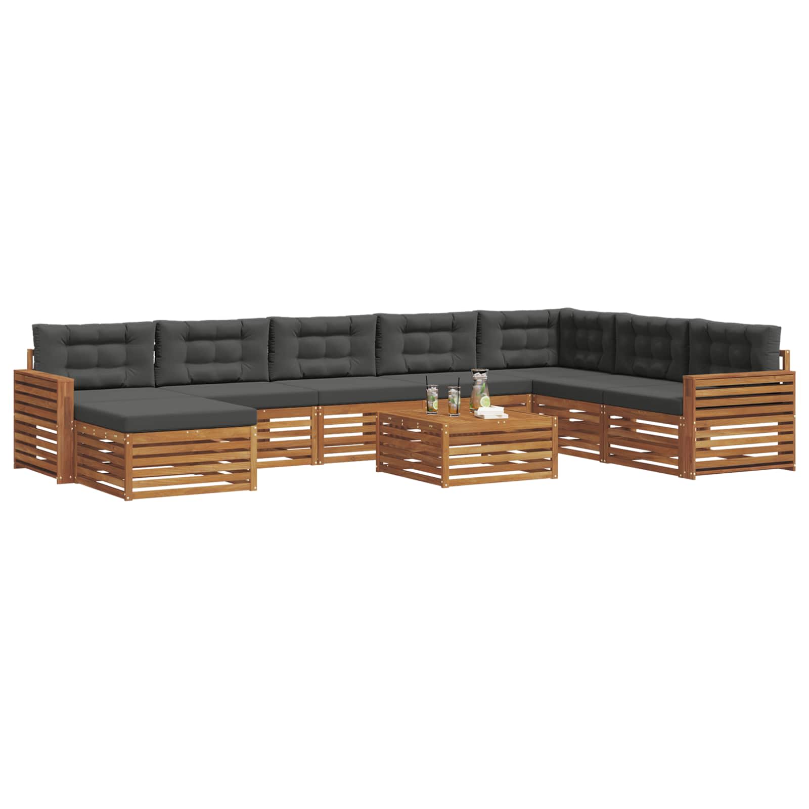Outdoor-Sofagarnitur mit Kissen 9 pcs Natur und Anthrazit