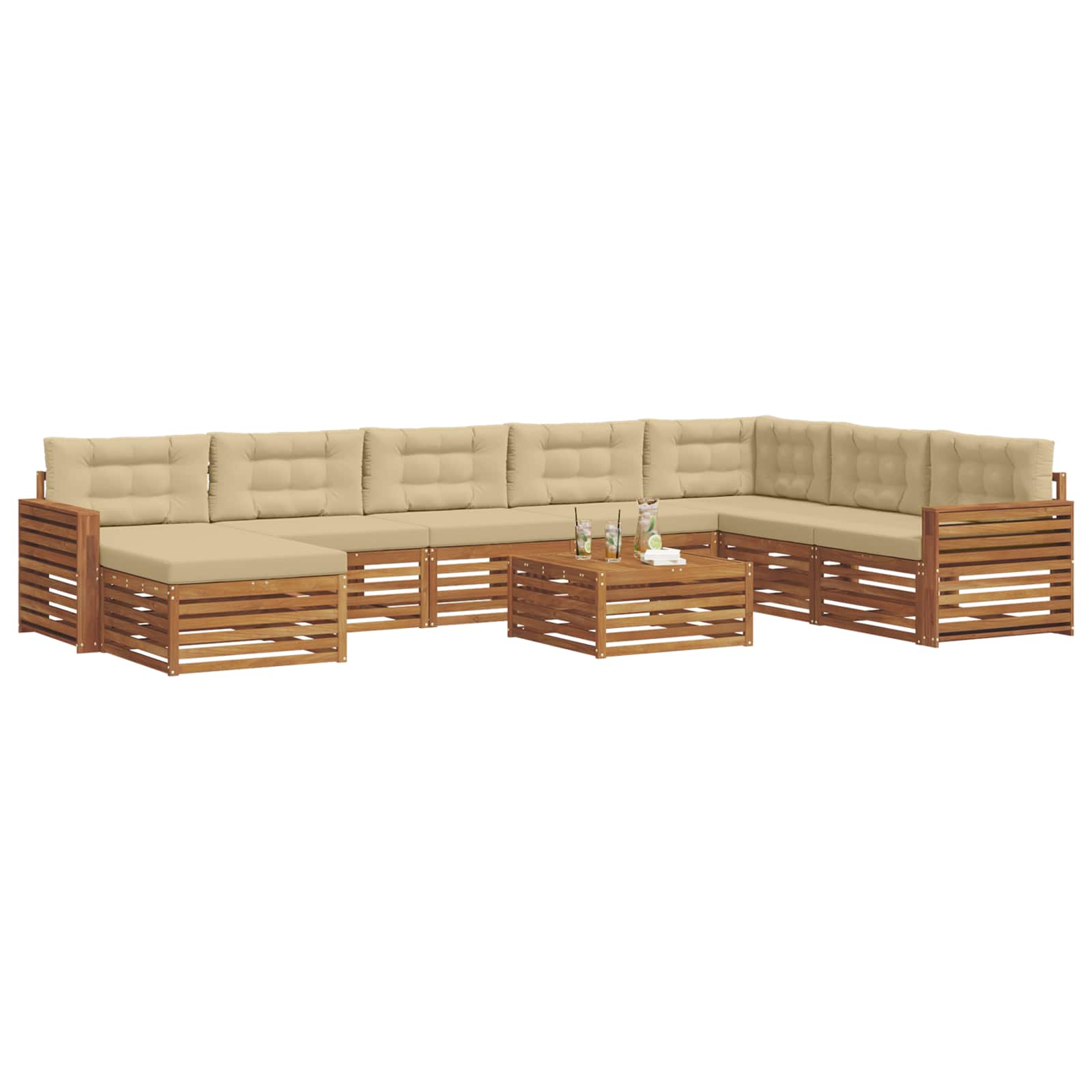 Outdoor-Sofagarnitur 9 pcs Natur und Beige Massivholz Akazie