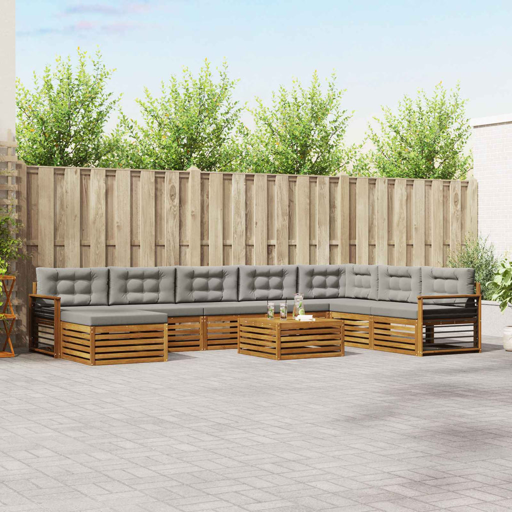 Outdoor-Sofagarnitur mit Kissen 9 pcs Natürlich und Hellgrau
