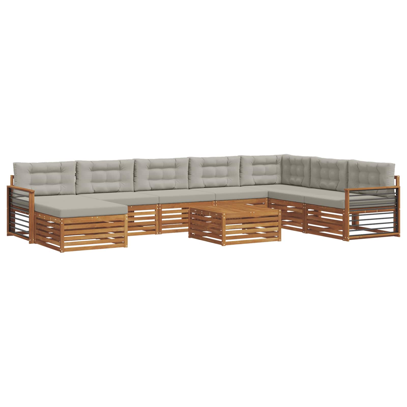 Outdoor-Sofagarnitur mit Kissen 9 pcs Natürlich und Hellgrau