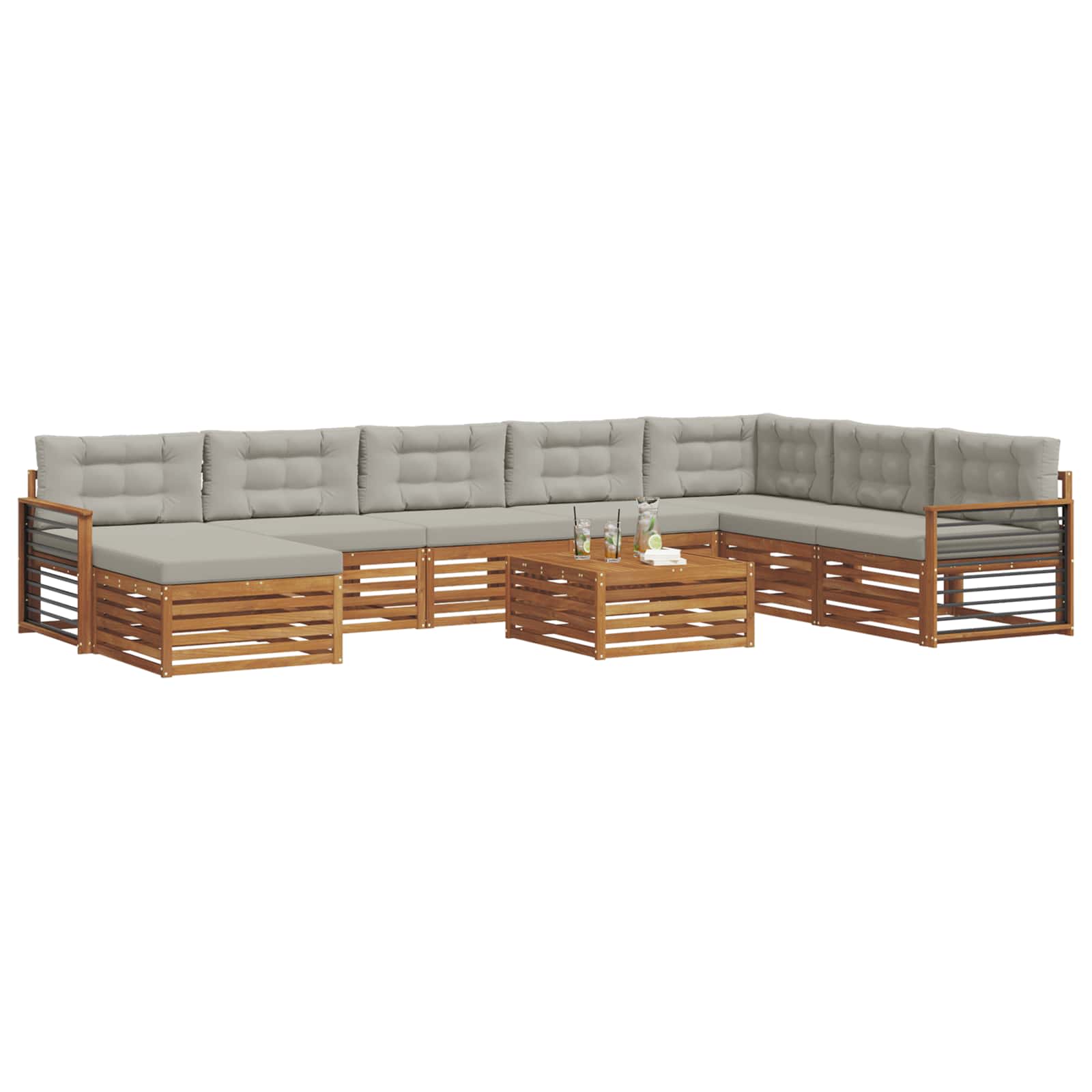 Outdoor-Sofagarnitur mit Kissen 9 pcs Natürlich und Hellgrau