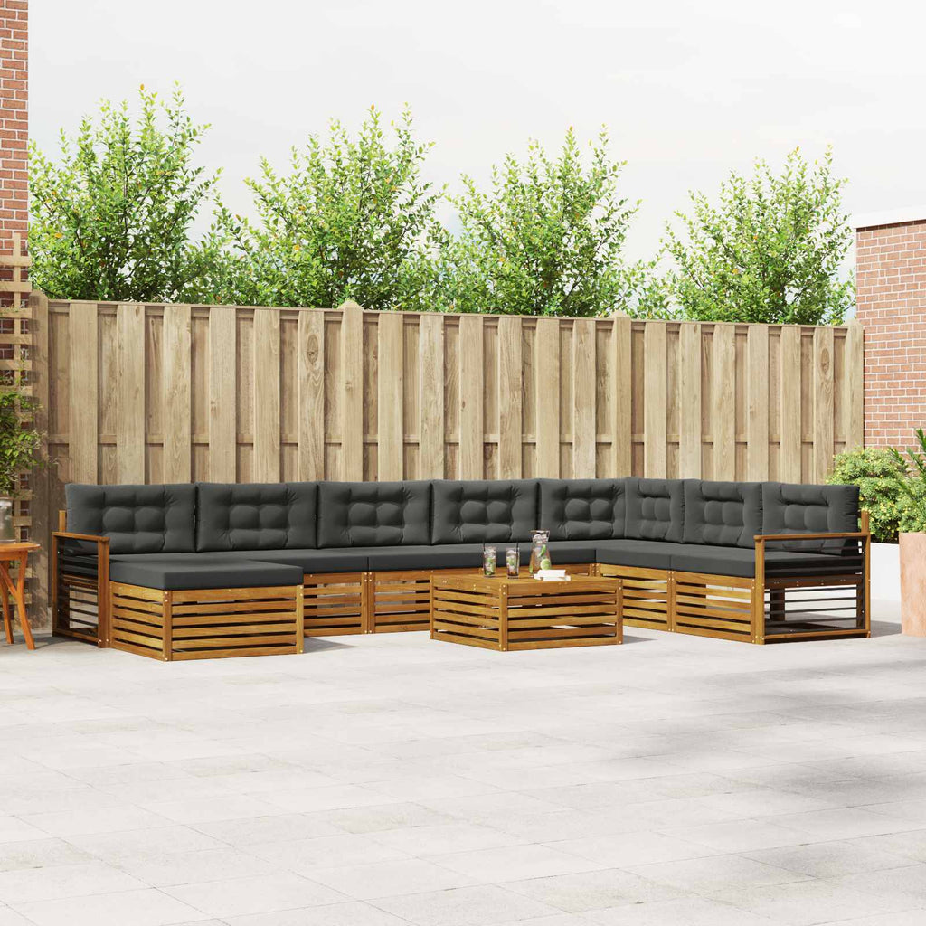 Outdoor-Sofagarnitur mit Kissen 9 pcs Natur und Anthrazit