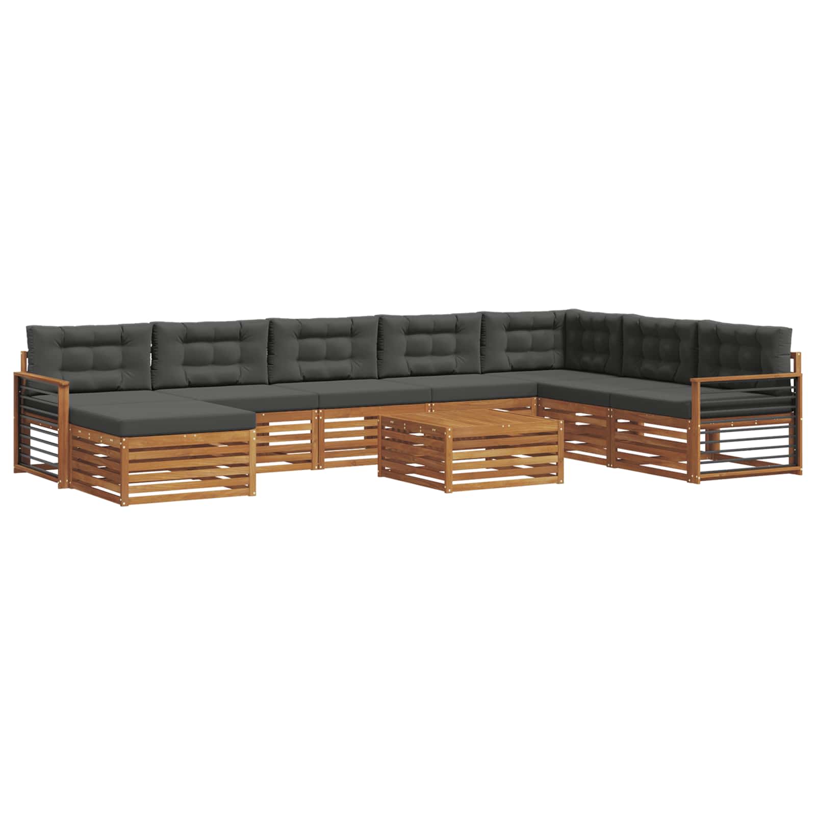 Outdoor-Sofagarnitur mit Kissen 9 pcs Natur und Anthrazit