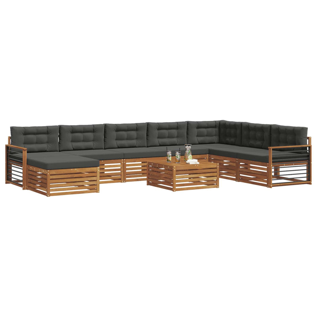 Outdoor-Sofagarnitur mit Kissen 9 pcs Natur und Anthrazit