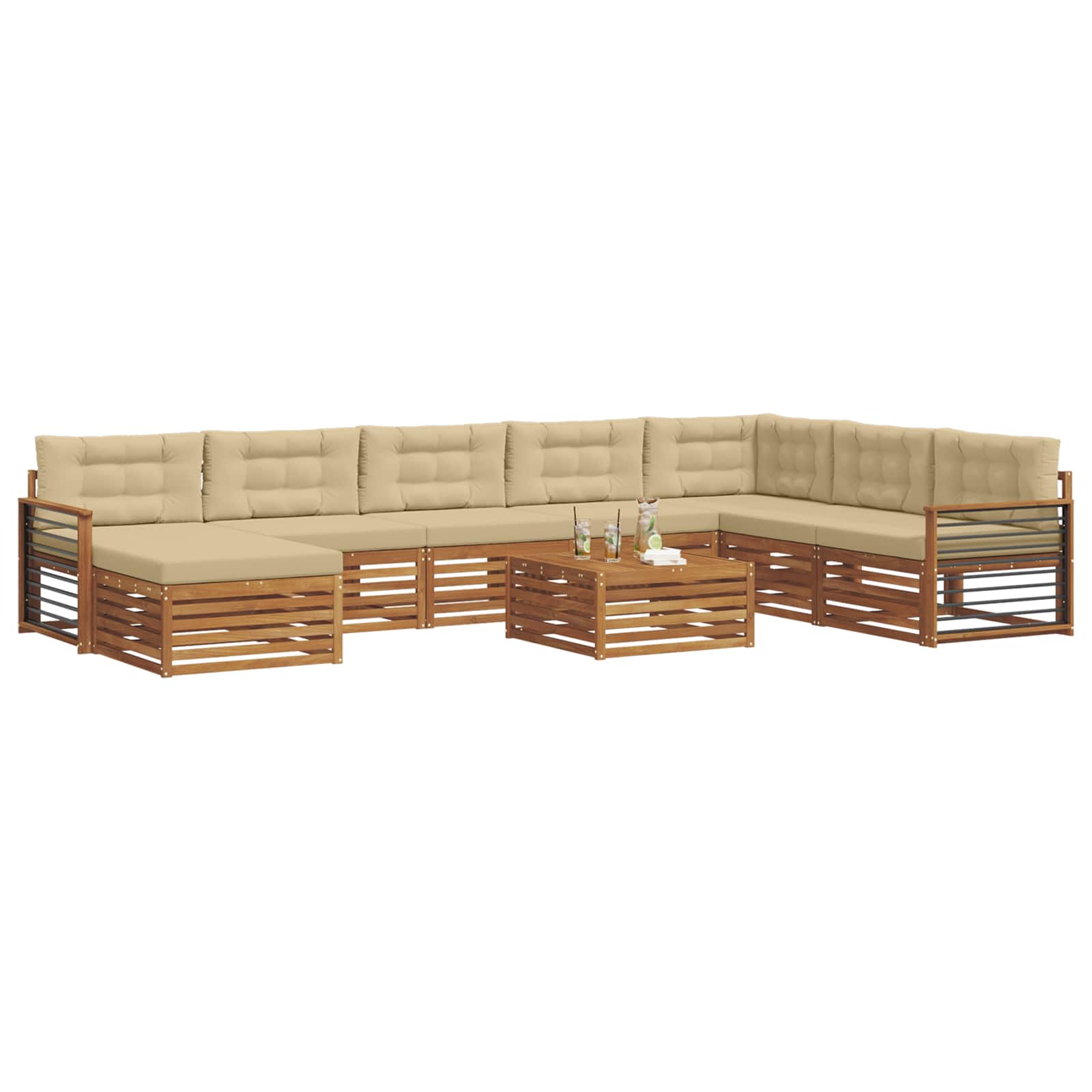 Outdoor-Sofagarnitur 9 pcs Natur und Beige Massivholz Akazie