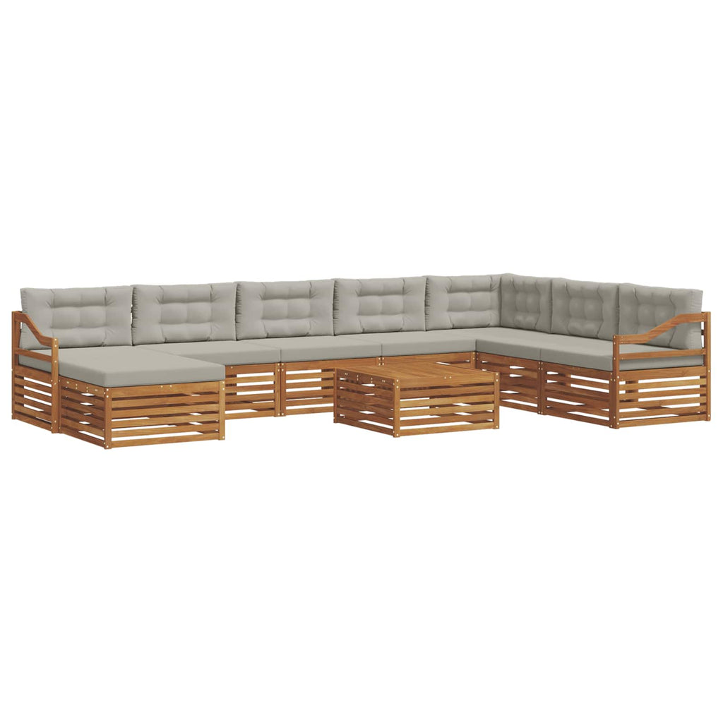 Outdoor-Sofagarnitur mit Kissen 9 pcs Natürlich und Hellgrau